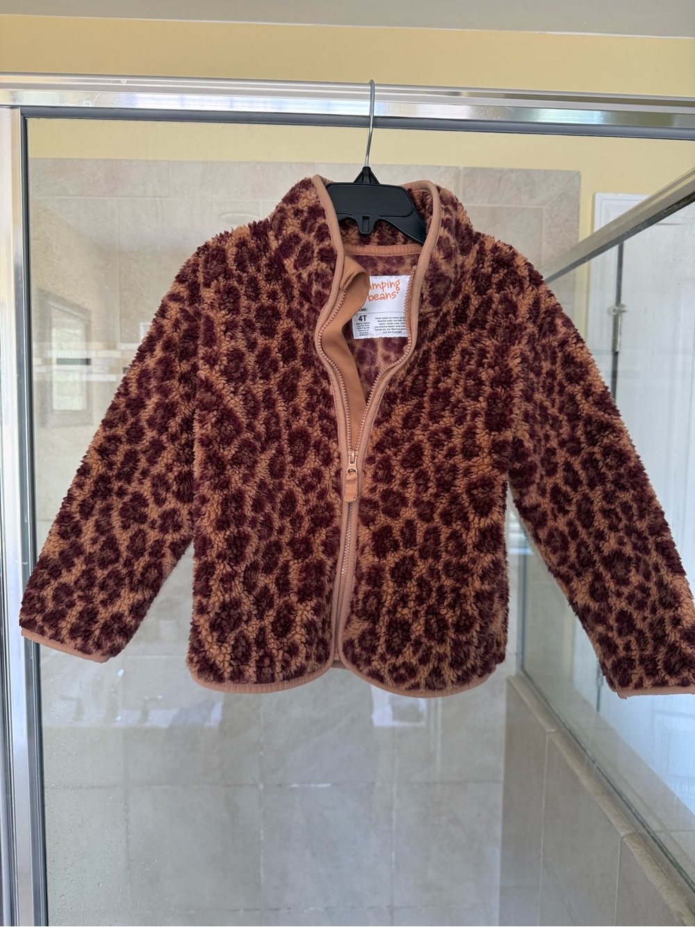 jumping beans Leopard Print Faux-Fur Puffer Jacket in Brown & Tan